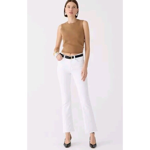 J.Crew Billie 9" demi-boot Mid-Rise Raw Hem Crop Jeans White Wash Size 24P NWT - Picture 1 of 12